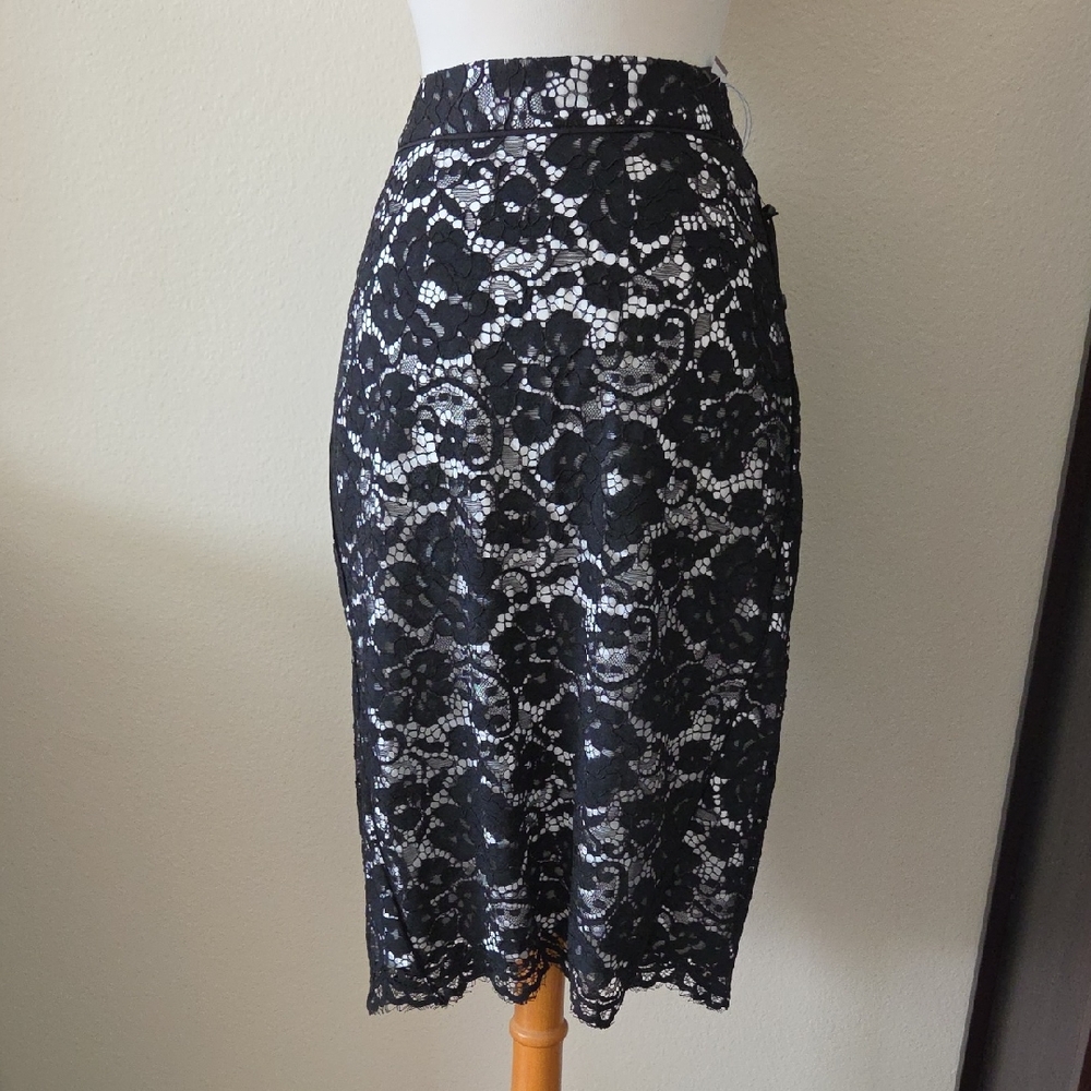 DKNY Black Lace Overlay Pencil Skirt
